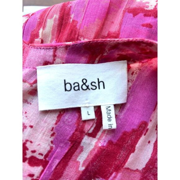 BA&SH Talita Printed Mini Dress Pink Red Short Sleeve Cotton Blend Size Large - Picture 12 of 13